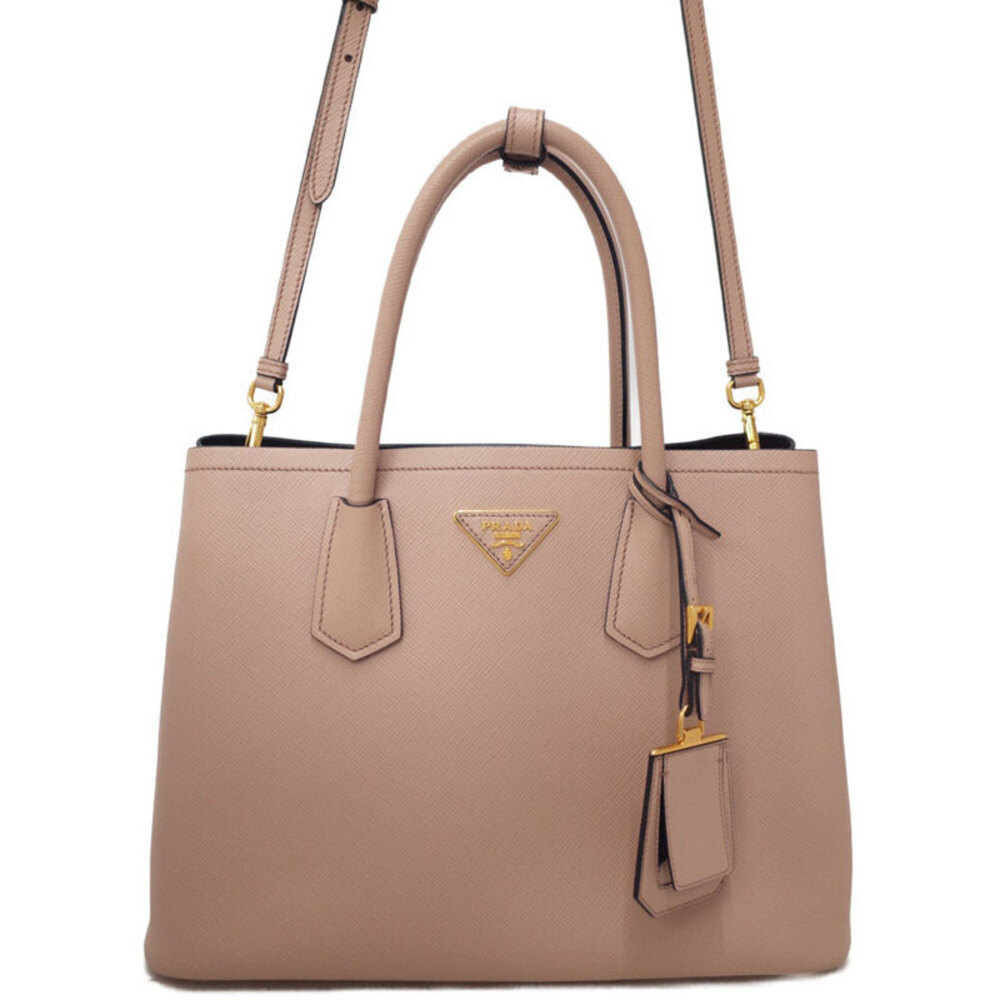 Prada Saffiano Cuir Double Bag beige leather Pink